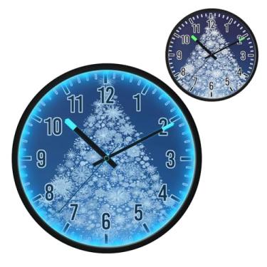 Imagem de Blueangle Relógio de parede LED que brilha no escuro e ativado por voz, silencioso, flocos de neve, design de árvore de Natal, funciona a bateria para decoração de quarto e sala de estar (109)