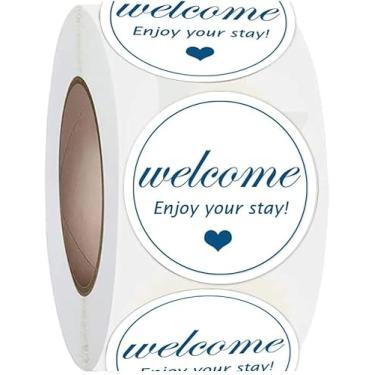 Imagem de Adesivos de boas-vindas de hotel e motel, 5 cm Welcome Enjoy Your Stay Key Cards Etiquetas, 500 peças