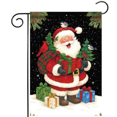 Imagem de Morigins Bandeira de jardim de Papai Noel ideal para gramados de varanda de casa de fazenda decoração de férias ao ar livre presente figura de vestido vermelho Tamanho: 31,8 x 45,7 cm (Pequeno - 32,5