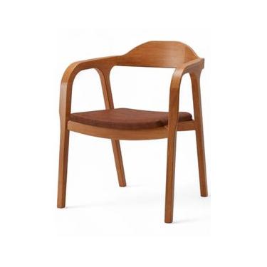 Imagem de Cadeira De Madeira Astom Assento Estofado 57 x 75 x 60 cm (L x A x P) - Cor Champagne Tecido Corino Caramelo 133B