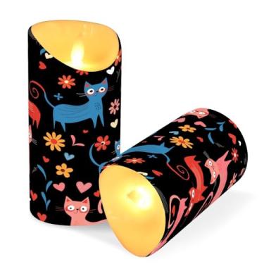 Imagem de Blueangle Pacote com 2 velas coloridas sem chama para gatos com controle remoto e temporizador, velas LED cintilantes (7,6 cm x 9,9 cm) para decoração de casa, casamento, acampamento (116)
