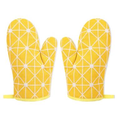 Imagem de Luvas de forno xadrez amarelas, resistentes ao calor, lindas luvas de forno quadriculadas, conjuntos de luvas de forno e suportes de panela para assar, grelhar e micro-ondas, luvas de cozinha de