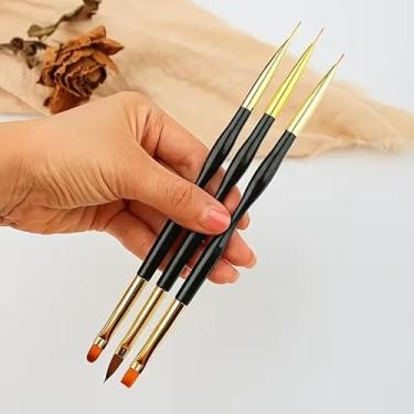 Imagem de Conjunto de 3 pincéis de arte de unha, canetas de pintura com design de precisão de extremidade dupla, kit de ferramentas de revestimento de acrílico sem perfume para decoração de unhas