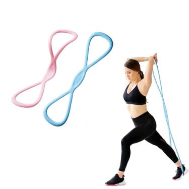 Imagem de 2 pulseiras de resistência para mulheres Figura 8 – Corda de silicone de 11 kg para treino de ombro, costas e braços – alças antiderrapantes, academia em casa, ioga e fisioterapia – tonificação