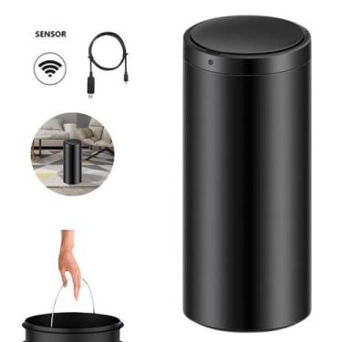 Imagem de Lixeira Automática Preta Redonda Inox 50 Litros com Sensor - Globalmix