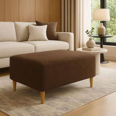 Imagem de Puff Bela Manu Decor Madri Pés Palito Tecido Sued Marrom 