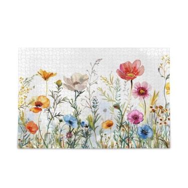Imagem de WELLDAY Quebra-cabeça aquarela flores 1000 peças grande jogo de arte para adultos adolescentes