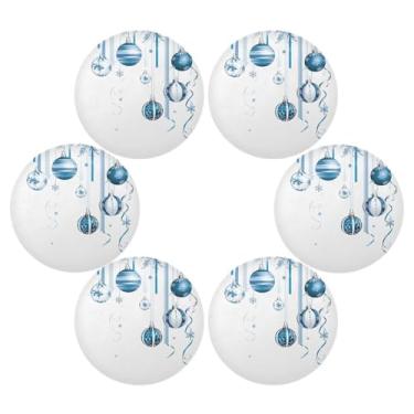 Imagem de Wassud Jogo americano conjunto de 6 tapetes redondos de bola de Natal para cozinha e jantar tapetes laváveis decoração de mesa 39 cm