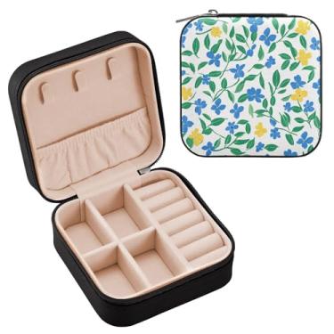 Imagem de Wassud Caixa de joias de viagem simples de flores para mulheres, meninas, senhoras, noiva, mini organizador de joias de couro PU, caixa quadrada de armazenamento de joias para brincos, anéis, colar e
