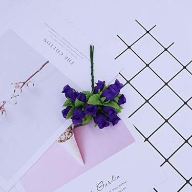 Imagem de LMJYU Presentes de flores artificiais, 12 peças/pacote de flores artificiais, mini rosas de seda, presentes de guirlanda, presentes de Natal para casa, casamento, broche de flores falsas