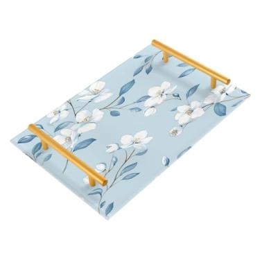 Imagem de Wassud Bandeja de banheiro com flores azul-celeste claras, bandejas de perfume, alça de maquiagem, cômoda, quarto, cozinha, mesa, 30 x 20 cm