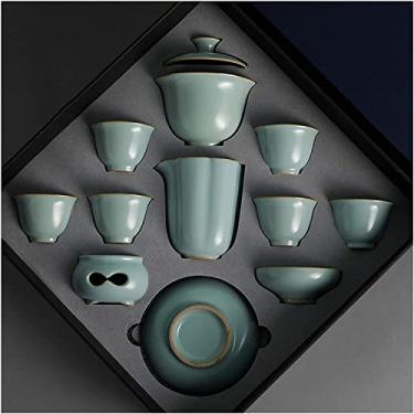Imagem de LMJYU Conjunto de chá estilo europeu de cerâmica Kungfu conjuntos de chá com 9, incluindo 6 xícaras de chá, xícaras de chá públicas, peneira de chá chinesa, estilo chinês, pacote de presente