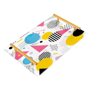 Imagem de Wassud Bandeja de banheiro com formas geométricas coloridas, bandejas de perfume, alça de maquiagem, cômoda, quarto, cozinha, bancada, mesa, 30 x 20 cm