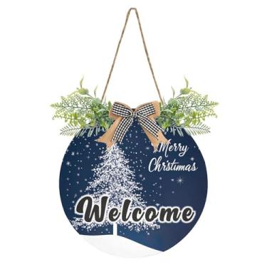 Imagem de YETTASBIN Placa de boas-vindas para árvore de Natal, placa de parede à prova d'água, guirlanda decorativa de alpendre para inauguração de casa, quintal, jardim, decoração de férias, 30 x 30 cm