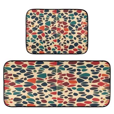 Imagem de WELLDAY Tapetes de cozinha vintage seixos, antifadiga, conjunto de 2 peças - Tapete de cozinha antiderrapante à prova d'água confortável para pia, lavanderia, cozinha, escritório