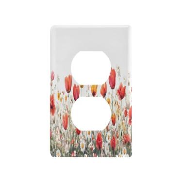 Imagem de Wassud Placa de cobertura de interruptor de luz para tomada decorativa de campo de tulipa placa de parede para tomadas elétricas duplex 4,53 x 2,76 polegadas