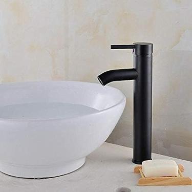 Imagem de Torneiras de pia de cozinha Torneira de lavatório preto fosco torneira de lavatório de banheiro torneira de pia de aço inoxidável alavanca única torneira misturadora de água fria e quente torneira de