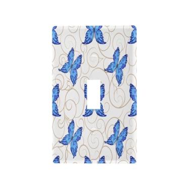 Imagem de Wassud Placa decorativa para interruptor de luz azul borboletas placa de parede para tomadas elétricas interruptor único