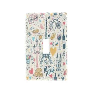 Imagem de Wassud Placa decorativa de interruptor de luz da Torre Eiffel com desenho animado para tomadas elétricas, interruptor único, 11 x 7 cm