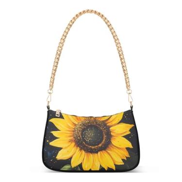 Imagem de CEBUGI Bolsas transversais femininas bolsa de ombro bolsa de mão de girassol elegante bolsa clutch com alça de corrente