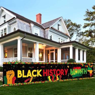 Imagem de Hippeny Banner do mês da história negra, placa de quintal do mês da história negra para sala de aula ao ar livre, decoração de festa de história afro-americana