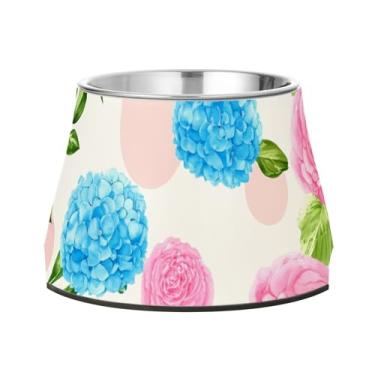 Imagem de Burbuja Tigela de ração para animais de estimação de aço inoxidável Flowers para comida e água, antiderrapante para cães médios e gatos, 590 ml
