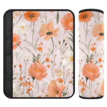 Imagem de Burbuja Capa para cinto de segurança de carro Flowers Protetor de cinto de segurança de carro macio confortável para alça de ombro de assento de carro, 1 par pequeno