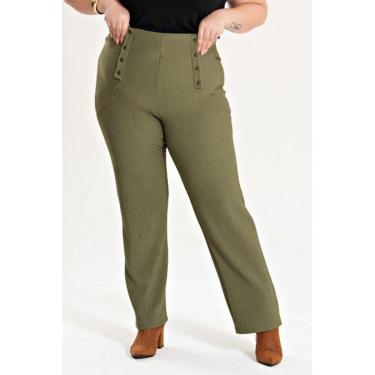 Imagem de Calça Feminina Plus Size Malha Turim Cós Reto Detalhe Botão - Serena-Feminino