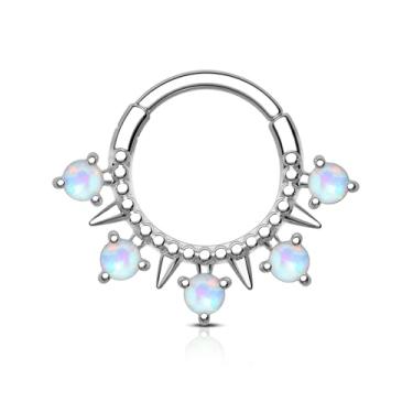 Imagem de CM Crareesi Mania Anéis de septo opala 16G aço cirúrgico piercing joias para mulheres CZ transparente sepum daith brincos clicker ring, Metal, Zircônia cúbica