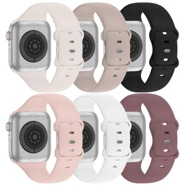 Imagem de Pacote com 6 pulseiras esportivas compatíveis com Apple Watch Series SE 11, 10, 9, 8, 7, 6, 5, 4, 3, 2 e 1 de 38 mm, 40 mm, 41 mm, 42 mm, 45 mm, 49, 2 e 1 e Ultra, para homens e mulheres (preto/branco