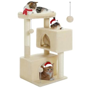 Imagem de UYMI Torre de árvore para gatos internos, 2 condomínios aconchegantes para gatos médios de até 5,4 kg, torre para gatos de 80 cm com postes para arranhar gatos, 2 cavernas para gatos, 2 bolas