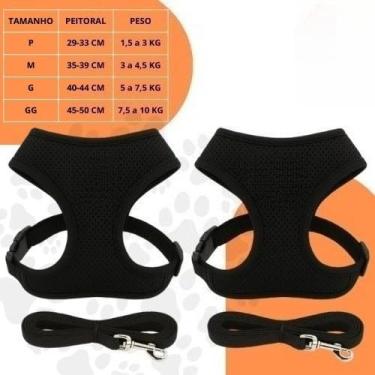 Imagem de Coleira Peitoral Ajustável para Cachorro e Gato com Guia – Peitoral Respirável Refletivo, Confortável e Seguro, Material Poliéster para Passeio(2 unidades - Preta,G)
