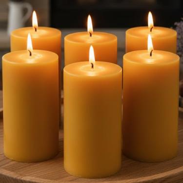 Imagem de Pacote com 12 velas de cera de abelha, velas de cera de abelha com 420 horas de duração para decoração de Natal, velas de cera de abelha sem cheiro a granel para festas em casa, sem fumaça, sem