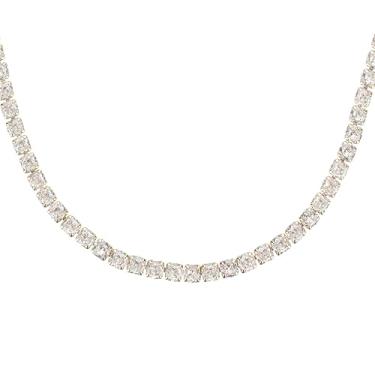 Imagem de Jovialpixie Colar de tênis feminino banhado a ouro 14K com pedras de zircônia cúbica e corrente ajustável de 33 a 45 cm, presente para Natal, batismo, casamento, aniversário, aniversário (caixa