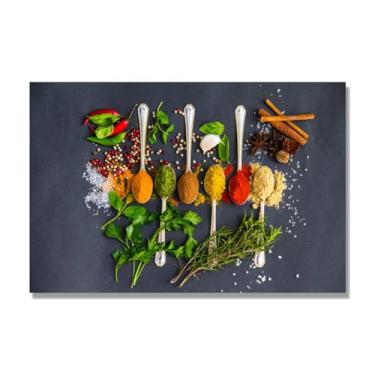 Imagem de NHLDZYH Arte de parede em tela colorida para especiarias e colher de tempero | Decoração de cozinha vintage | Arte moderna para casa e sala de jantar. B15. Tela somente 80 x 120 cm - 31,5 x 47,3 pol