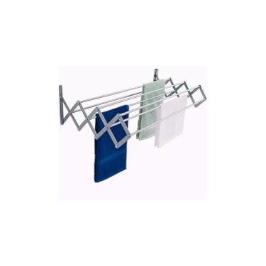 Imagem de Varal Sanfonado Secalux Retrátil de Parede, Aço, Branco, 7 Varetas, 5.6m de Corda, Dobrável, 60x42x16cm