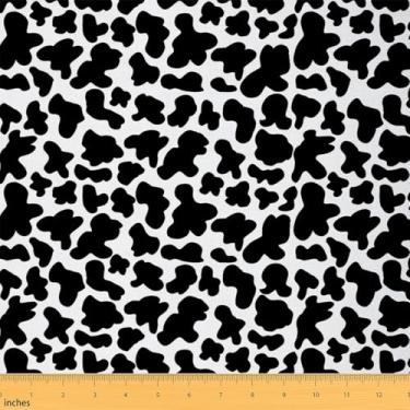 Imagem de jejeloiu Tecido com estampa de vaca da The Yard Tecido de estofamento preto e branco para costura, artesanato, desenho animado, vaca leiteira, impermeável, decoração interna e externa para projetos de