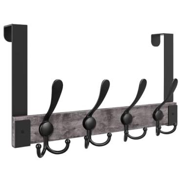 Imagem de Homode Ganchos de porta resistentes, cabide de madeira com 4 ganchos triplos, toalheiro sobre a porta para banheiro, ganchos traseiros de porta para pendurar toalhas, roupas, chapéus, bolsas, cinza