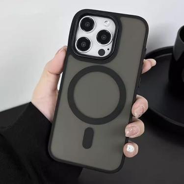 Imagem de Capa para iPhone 16 Plus, compatível com MagSafe, capa de proteção fosca de grau militar, capa protetora transparente à prova de choque magnética para iPhone 16 Plus de 6,7 polegadas - preta