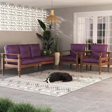 Imagem de Jogo Sofá Madeira Maciça 3 Lugares E 2 Poltronas Liz Multimóveis CR7001 Lilás
