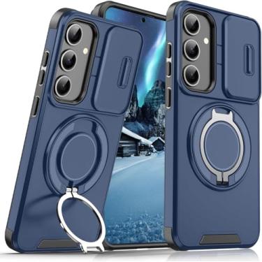 Imagem de Ethanhulle Capa para Samsung Galaxy S26 com anel magnético com suporte para câmera, capa resistente à prova de choque militar resistente para Samsung S26 5G capa de telefone (azul)
