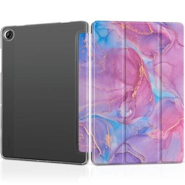 Imagem de MEEgoodo Capa para Samsung Galaxy Tab A9 Plus 27.9 cm 2023 (compatível com o modelo SM-X210/X216/X218), capas para tablet A9+ com textura de seda e capa traseira transparente, textura de mármore rosa