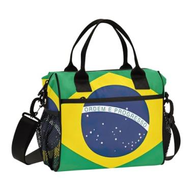 Imagem de ODAWA Lancheira com bandeira do Brasil para crianças, lancheira de volta às aulas com alça de ombro para meninas, meninos