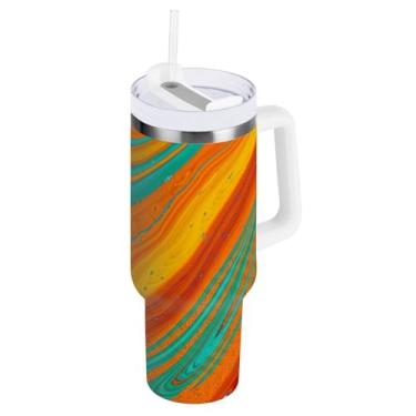 Imagem de ODAWA Copo grande com isolamento de parede dupla, lindo copo a vácuo com isolamento líquido com alça e tampa de canudo