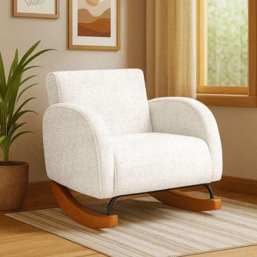 Imagem de Poltrona Com Base Balanço Em Tecido Linho Cindy – Lucadi Rústico Natural