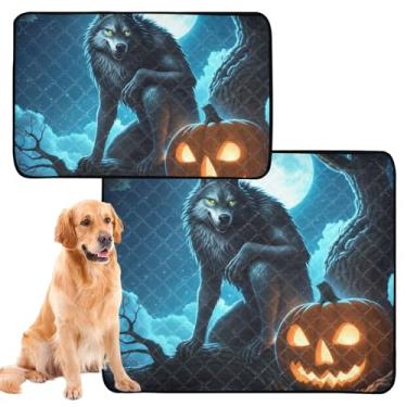 Imagem de TSENQUE Balck Wolf Abóbora Halloween Lavável Cachorro Pee Pads Reutilizáveis para Pet Cat Whelping Pads Absorvente Impermeável Tapete para Caixa, Pequeno x Pacote com 3