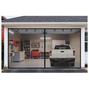 Imagem de Tela para porta de garagem para 2 carros, 45 x 2 m, porta de fibra de vidro resistente com fecho magnético mãos-livres, bordas reforçadas e fundo pesado para oficina, pátio e academia sem insetos