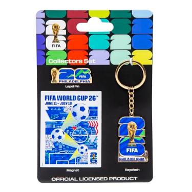 Imagem de HONAV Conjunto de colecionador da cidade anfitriã da Copa do Mundo da FIFA da Filadélfia - Equipamento oficial da Copa do Mundo da FIFA - Inclui alfinete de lapela, chaveiro e ímã - Ótimo para fãs