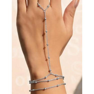 Imagem de Pulseira de corrente de mão de ouro/prata com anel boho corrente de dedo com contas de cristal escravo anel, One Size, Metal, Sem Pedra Preciosa