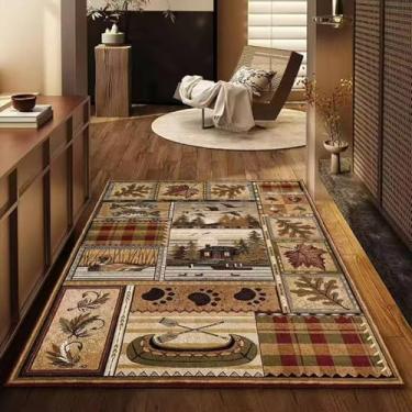 Imagem de Qmkmyy Tapetes rústicos com estampa de folha de peixe para decoração de escritório em casa, estilo ocidental, estilo ocidental, tapetes de pêlo baixo, 10 x 1,5 m